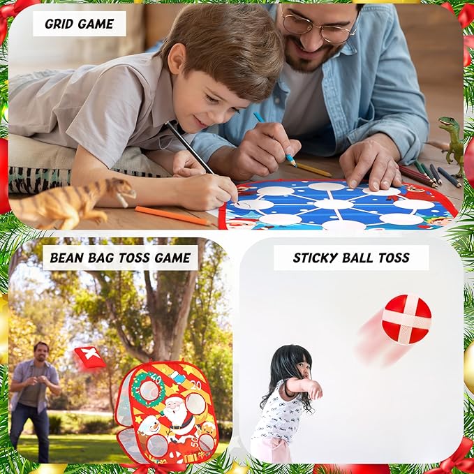 Liliful Christmas 3 in 1 Bean Bag Toss Game Set Christmas Party Games for Families Collapsible Cornhole and Dart Board Yard Outdoor Indoor Games for Boys and Girls Toys Xmas Activities Party Favors
