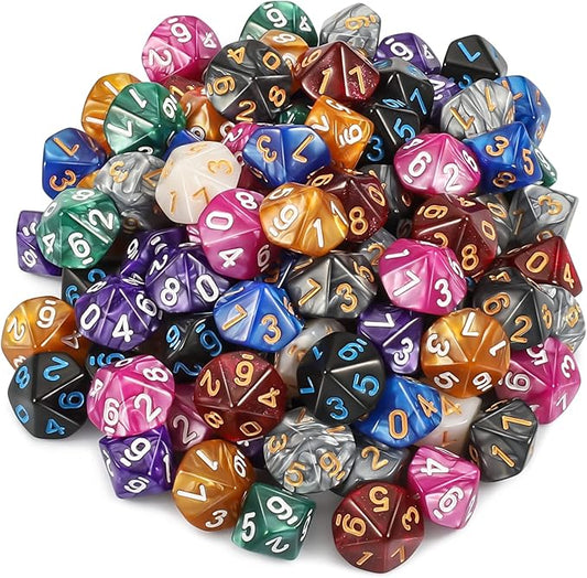 CiaraQ DND Polyhedral Dice (100pcs) with A Dice Bag Compatible with Dungeons and Dragons DND RPG MTG Role Playing Table Games (D10 dice, 10 colors-100 pcs)