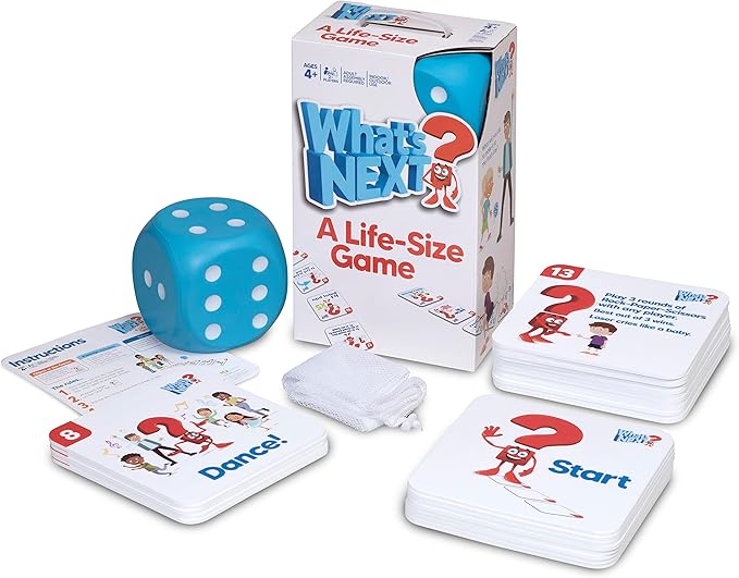 M&J Games What's Next? A Life-Size Game, Jumbo Sized, Create Memories, Family Game Night, Elementary School Class Activity, Interactive Board Game, Floor Game, Ages 4+, 25 Action Tiles, Giant Foam Die