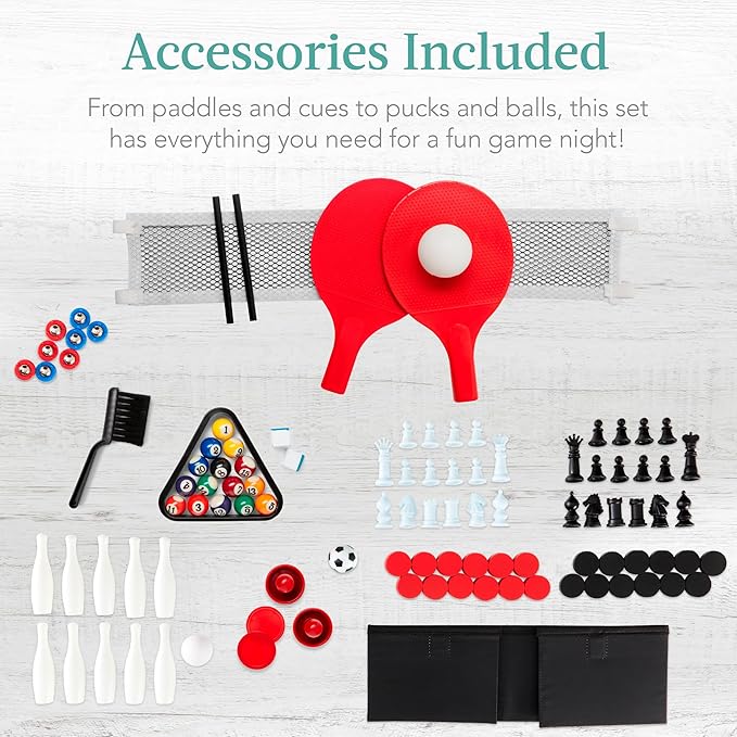 Best Choice Products 11-in-1 Kids Combo Game Table Set for Home, Game Room w/Ping Pong, Foosball, Table Hockey, Chess, Checkers, Shuffleboard, Bowling, 5 Accessory Bags