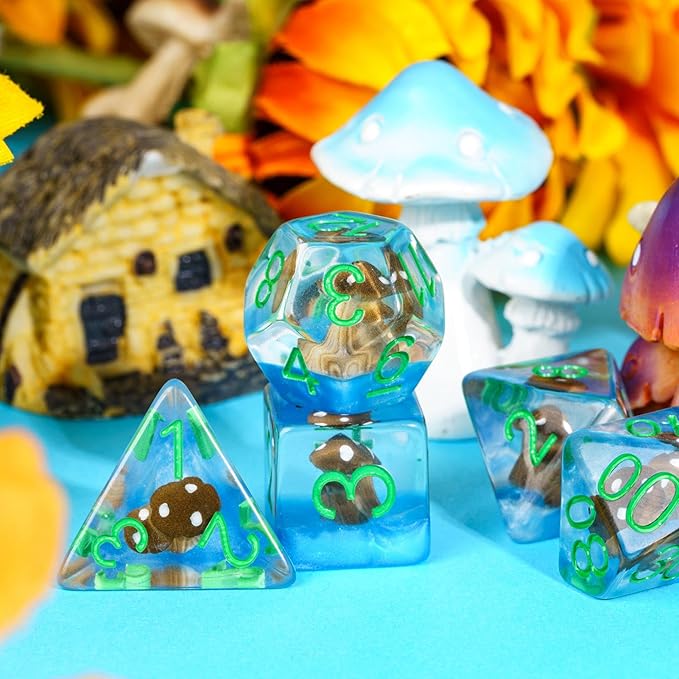 UDIXI 7 Die D&D Polyhedral RPG Dice Mushroom DND Dice Set for Dungeons and Dragons and Other Tabletop Games