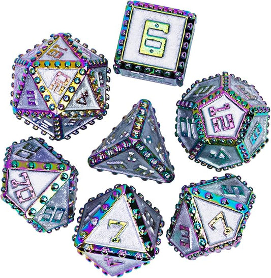 UDIXI Metal Dice Set D&D, Rivet Metal DND Dice Set for Dungeons and Dragons Role Playing Game and Other Tabletop Games (Colorful Silver)