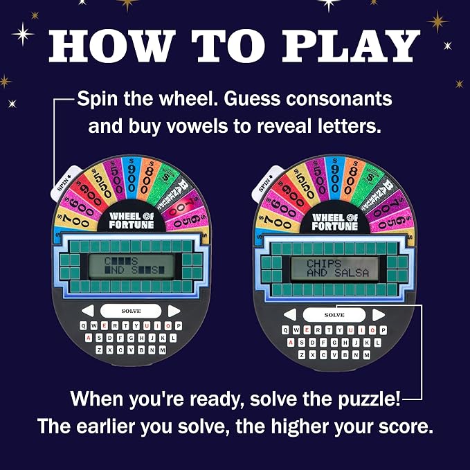 Educational Insights Wheel of Fortune Game - Handheld Electronic Game, Great for Travel, Classic Retro Party Games for Kids, Teens & Adults, Word Puzzle Challenge & Entertaining Gift for Ages 8+