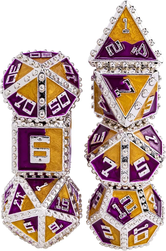 UDIXI Metal Dice Set, Metal DND Dice Set Rivet D&D Set for Dungeons and Dragons Role Playing Games (Purple Golden)