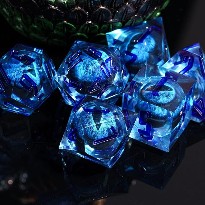 7PCS DND Dice Set,Dragon Eye Liquid Core Sharp Edge Dice Set RPG Polyhedral Die,for Dungeons and Dragons TTRPG Games Roleplaying Games Pathfinder,with Gift Box(Eyeball Blue)