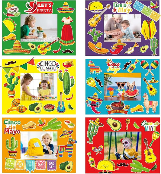 chiazllta 30 Packs Mexican Craft Kits for Kids Fiesta Party DIY Picture Frame Craft Cinco de Mayo Art Favor Home Classroom Game Activities for Festivals Carnivals