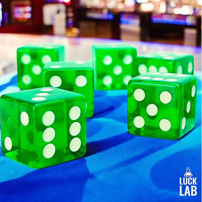 Luck Lab 10 Piece 19 mm Dice Pack - Acrylic Translucent D6, Square w/Rounded Edge for Casino, Craps, RPG MTG DND Dice Table Games and Board Games (Green)
