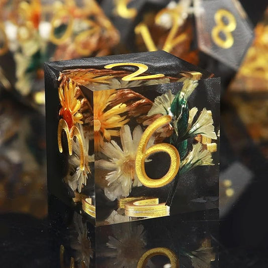 Haxtec DND Dice Set Sharp Edge Resin Dice Set with Dice Case, Flower D and D Dice, Polyhedral D&D Dice for Dungeons and Dragons TTRPGs DND Gift