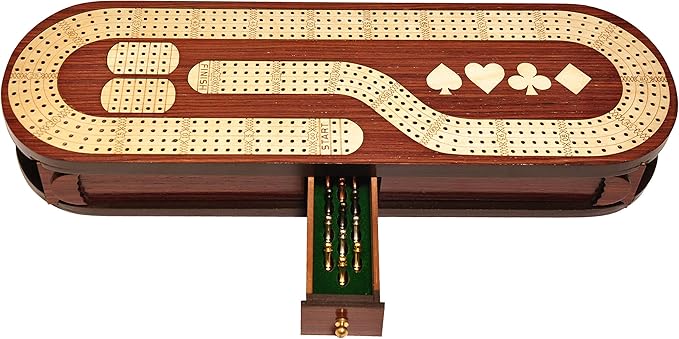 Palm Royal Handicrafts 4 Track Cribbage Board Made with Rose Wood/Maple Wood with Place of Skunk and Corner 4 Track Continuous Cribbage Board