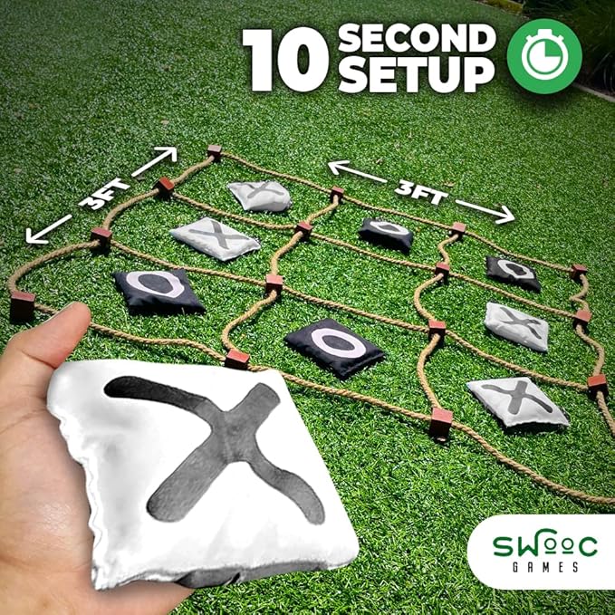 SWOOC Games - Giant Tic Tac Toe Game Outdoor (All Weather) | 3ft x 3ft | Instant Setup, No Assembly | Giant Outdoor Games for Adults and Family | Outside Toys | Large Lawn & Backyard Fun | Yard Game