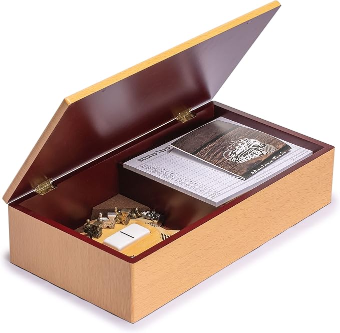 Yellow Mountain Imports Mexican Train Complete Set with Double 12 Dominoes (Pips/Dots), Wooden Hub, Die Cast Train Markers, and Scorepad