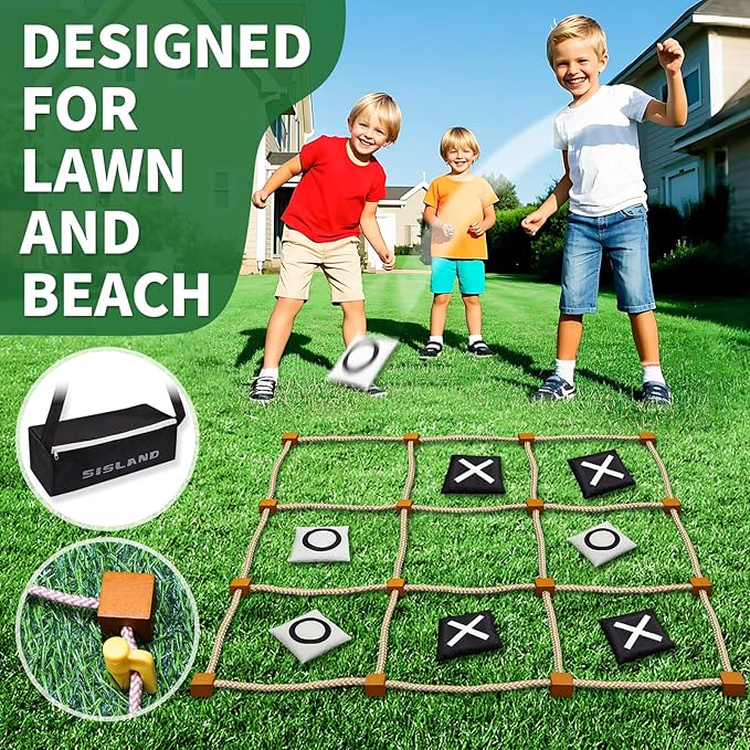 Giant Tic Tac Toe Outdoor Game, 4ft x 4ft Large Bean Bag Toss Game for Kids 8-12, Yard Backyard Camping Lawn Games for Adults