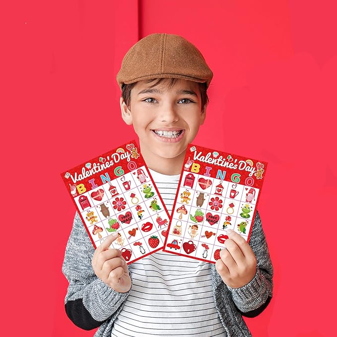 Valentine Bingo Game for Kids Galentines Games with 24 Valentine Players Cards for Adults Women Valentine Party Activities Favors Supplies