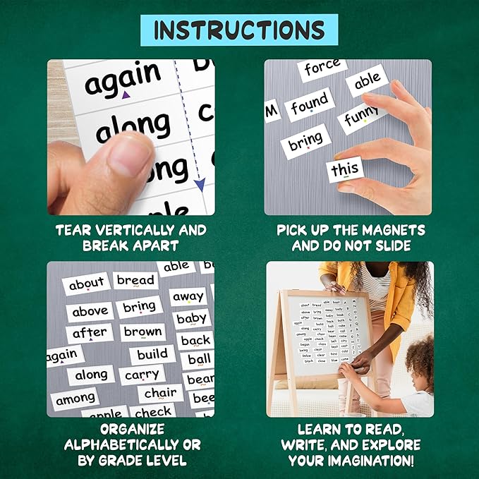 – Sight Word Magnets for Fridge – 632 pc Home School Essentials – Magnetic Sentence Building for Kids - Big .75" Tall Magnet Words – Fun Reading Learning Games for Children Ages 5-7