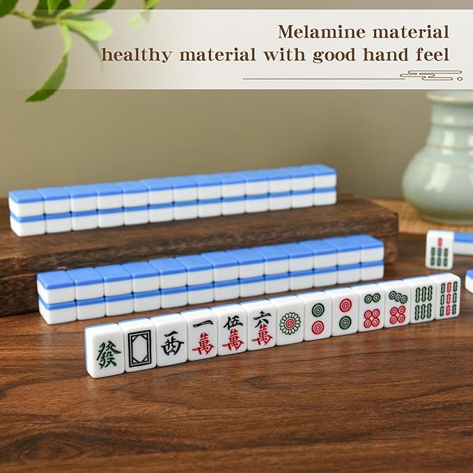 Traditional Mini Chinese Mahjong Game Set 144 Tiles, with Portable Handbag, Tile Size - 2.4 * 1.5 * 1.1 cm (1.0 * 0.6 * 0.5 inches)(中国蓝色麻将)