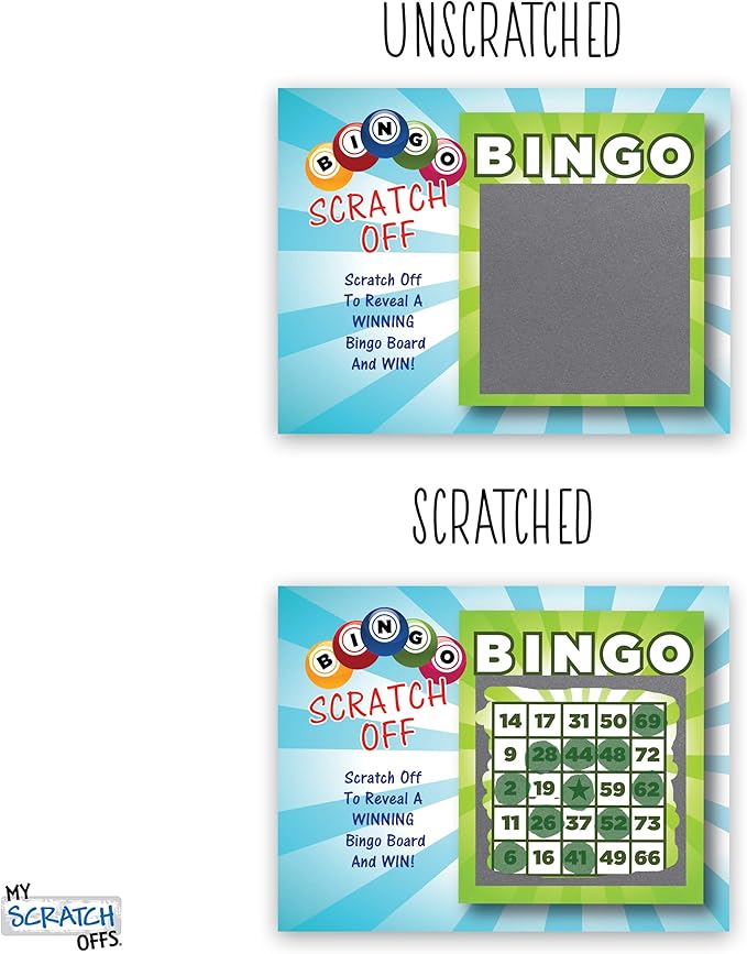 My Scratch Offs Bingo Scratch Off Game Cards Casino Night Party 26 Cards (24 Non Bingo, 2 Bingo)