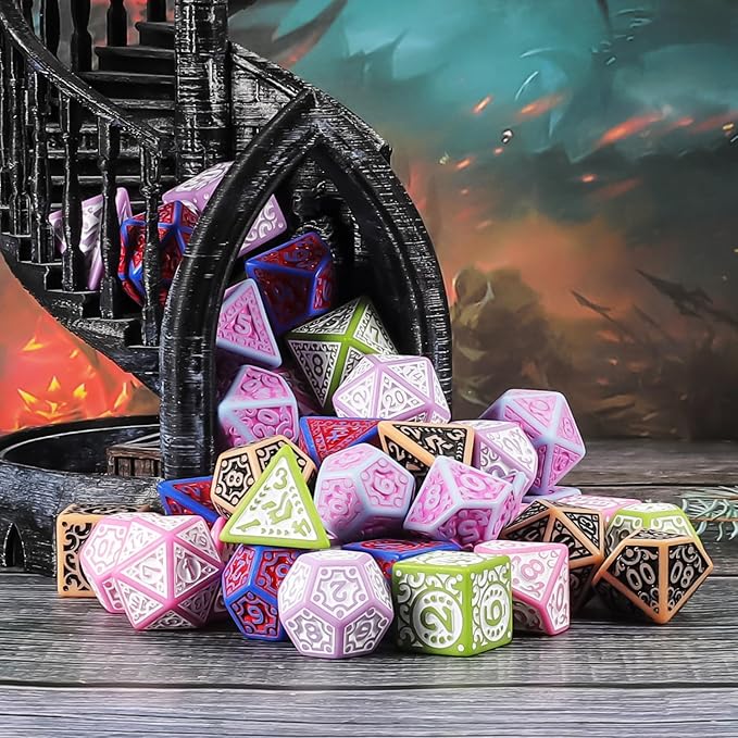 CiaraQ DND Polyhedral Dice Set (42pcs) with A Gold Pattern Drawstring Bag for Dungeons and Dragons RPG MTG Table Games. 6 Sets Fantasy Role Playing Dice Set