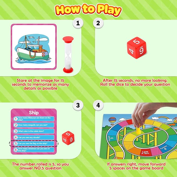 Memory Board Games for Kids and Adult, Family Night Party Games for Children, Picture Flash Cards Improve Brain Training Learning Educational Activities Develop Concentration and Observation