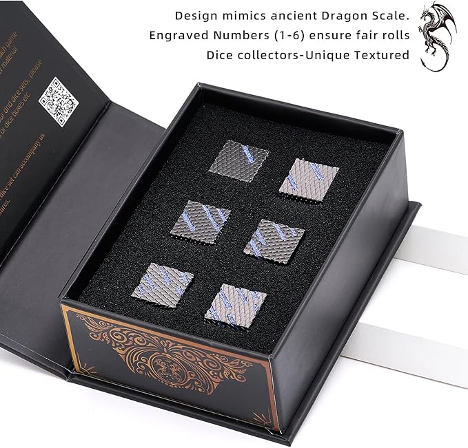 Metal Dice Set, Six Sided Dragon Scale Design Metal Game Dice for DND Dungeons and Dragons Role Playing Game RPG D&D Accessories Gift (Ls-Glitter Blue)