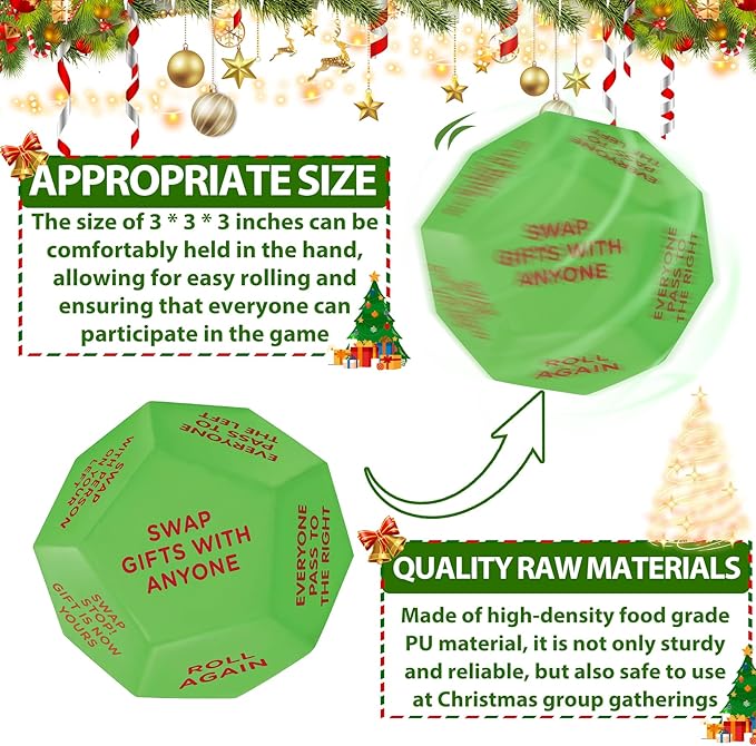 Santa Swap Gift Exchange Dice,2025 New-Exchange Game 12 Different Sides Party Gift Large Dice for Family Friends Holiday Party (1Pcs)