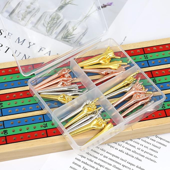 27Pcs Funny Finger Cribbage Board Pegs,Metal Cribbage Pegs Fit 1/8 Holes, Cribbage Accessories for Family Traditional Peg Board Game(3 Color,3 Styles,Come with Plastic Box)
