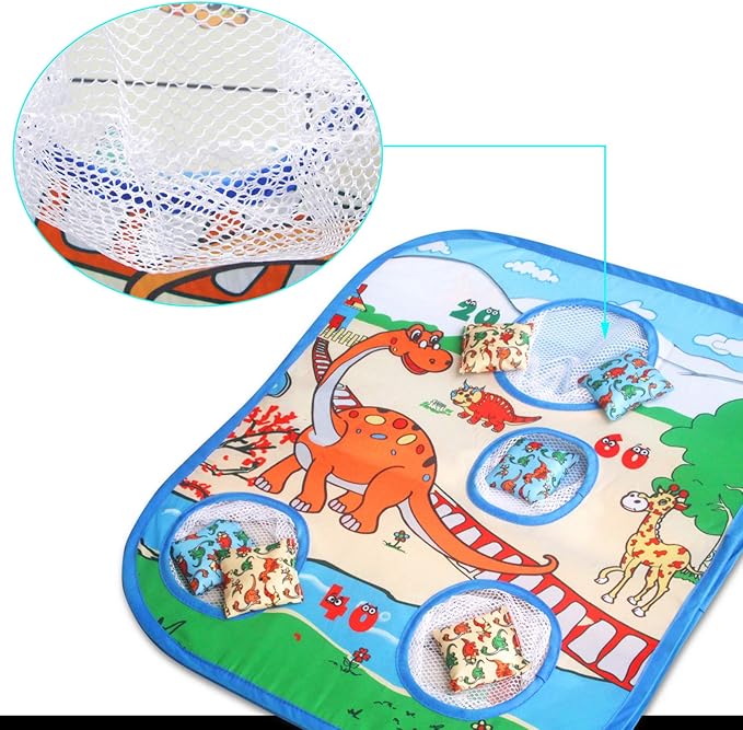 Bean Bag Toss Game Toy Collapsible Portable 4 Holes Corn Hole Game Cornhole Set with 6 Bean Bags Roman Tic-Tac-Toe Game 2-in-1 Game Boards for Kid's