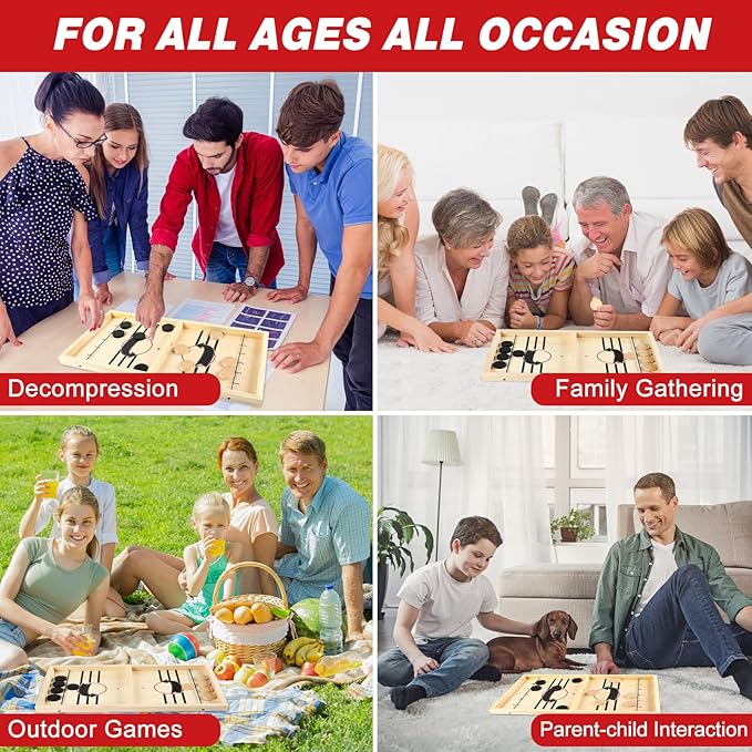 Fast Sling Puck Game for 2 Players, TMIYO Wooden Table Hockey Family Game for Kids or Adults, Super Foosball Slingshot Paced Winner Board Games Parent-Child Interaction Toy