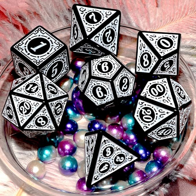 Carving in White Black DND Dice Set for Board Game