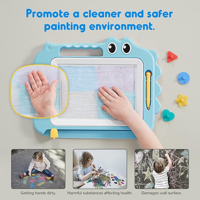 SGILE Toys for Kids, Magnetic Drawing Board for Early Learning, Color Erasable Doodle Writing Pad Gift for Baby Girls Boys, Painting Sketch Pad with Four Stamps for 3 4 5 Year Old Toddlers, Blue
