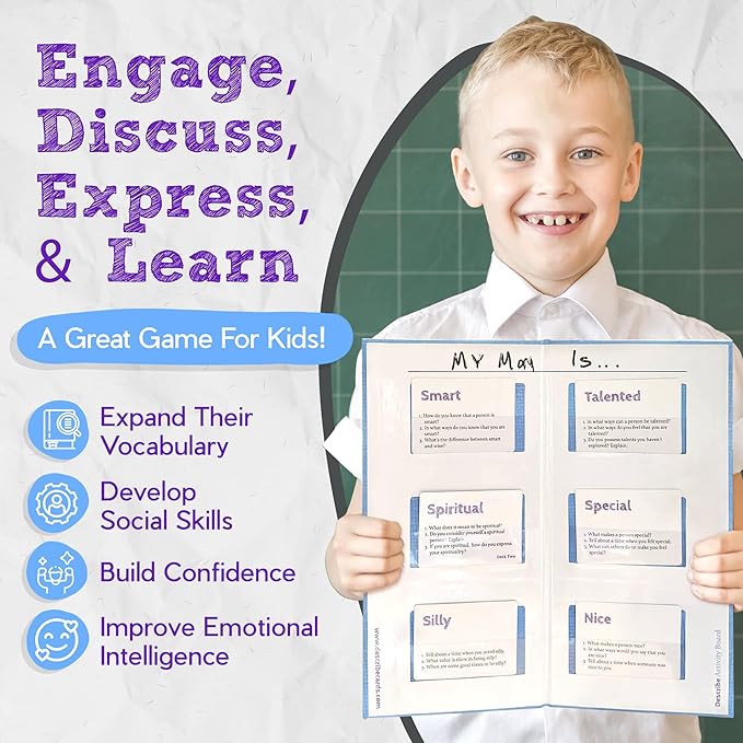 Describe Cards - All The Things Box, Over Two Dozen Games and Learning Activities for Families, Therapy, School, and More. Bundle Includes Deck One & Deck Two Conversation Cards with Activity Board.