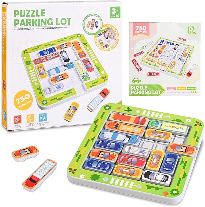 Parking Puzzler Magnetic Travel Game – Car Games Brain Teaser with 360 or 750 Traffic Jam Challenges, Logic Puzzle Toy for Kids Ages 4–12 and Parent Child Problem Solving Fun(750Magnetic)