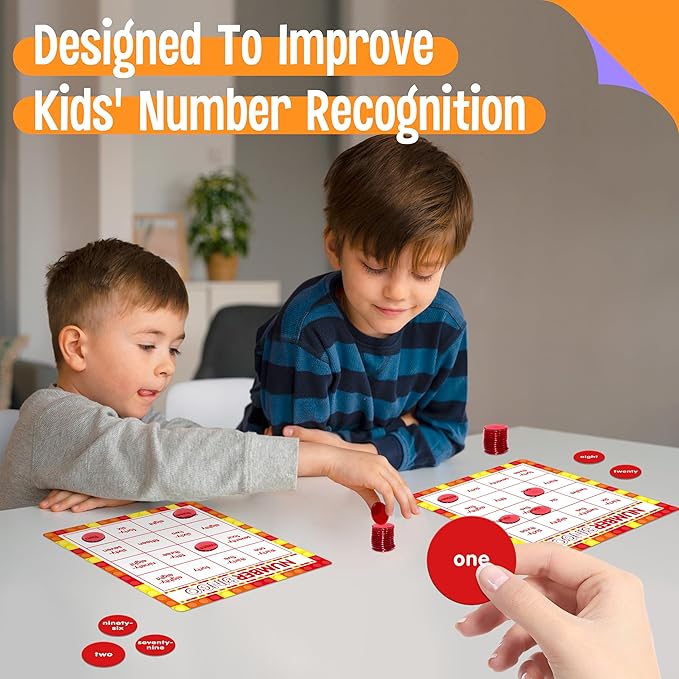 SpriteGru Number Bingo Game, 1-100 Board Game Learn & Count to Read 2 Versions Recognition Game for Kids 5-12, Perfect for Classroom & at Home