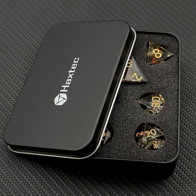 Haxtec DND Dice Set Sharp Edge Resin Dice Set with Dice Case, Flower D and D Dice, Polyhedral D&D Dice for Dungeons and Dragons TTRPGs DND Gift