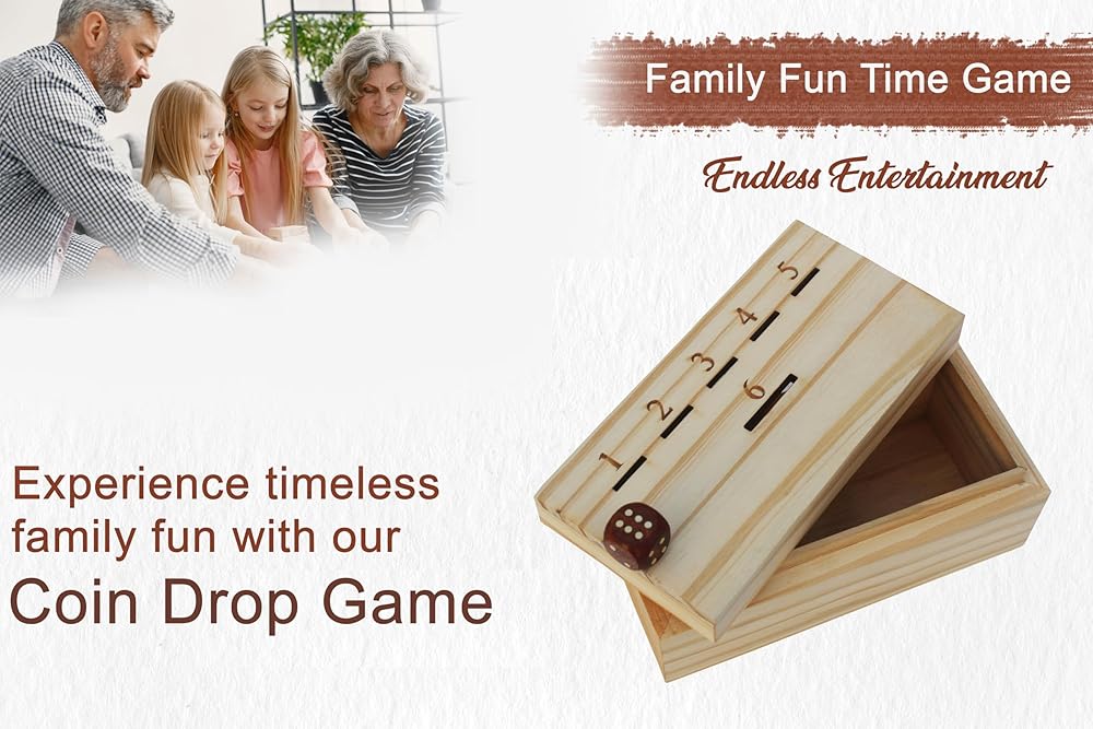 T one woods coin drop game for kids/adult with dice and wooden box | penny game for family fun coin drop | coin drop game for family and friends (Design-1)