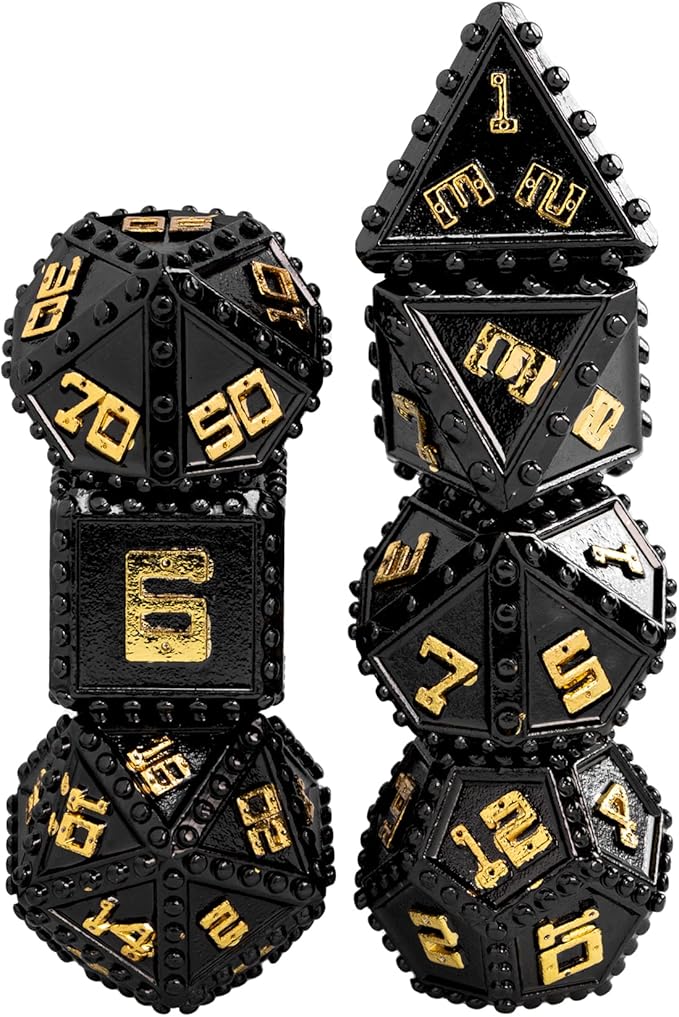 UDIXI Metal Dice Set, Metal DND Dice Set Rivet D&D Dice Set for Dungeons and Dragons Role Playing Games (Black Golden)