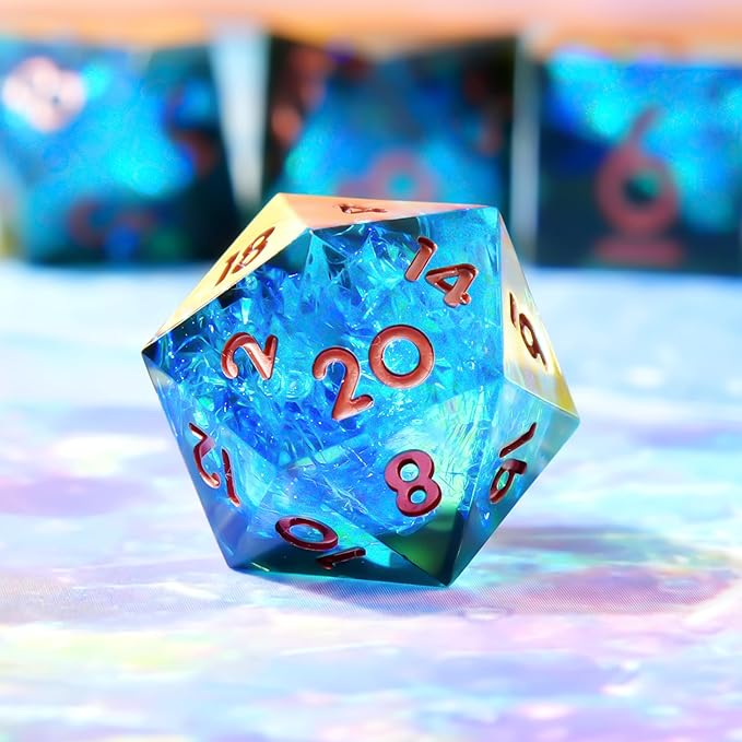 Single D20 Dice-22MM 20 sideds DND Resin Sharp Edged Resin Dice for Dungeons and Dragons, RPG, Polyhedral D&D Dice, Roleplaying Games MTG Table Games(Blue Black)