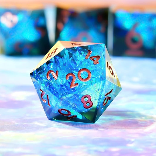 Single D20 Dice-22MM 20 sideds DND Resin Sharp Edged Resin Dice for Dungeons and Dragons, RPG, Polyhedral D&D Dice, Roleplaying Games MTG Table Games(Blue Black)