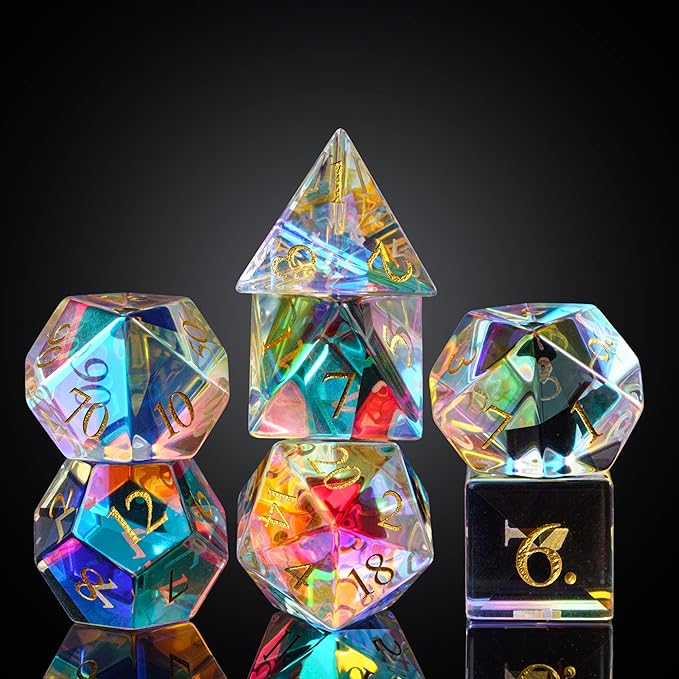 UDIXI Prism Glass RPG Dice Set 7PCS Rainbow Glass DND Dice Set with Gift Box for Dungeons and Dragons D&D Tabletop Games