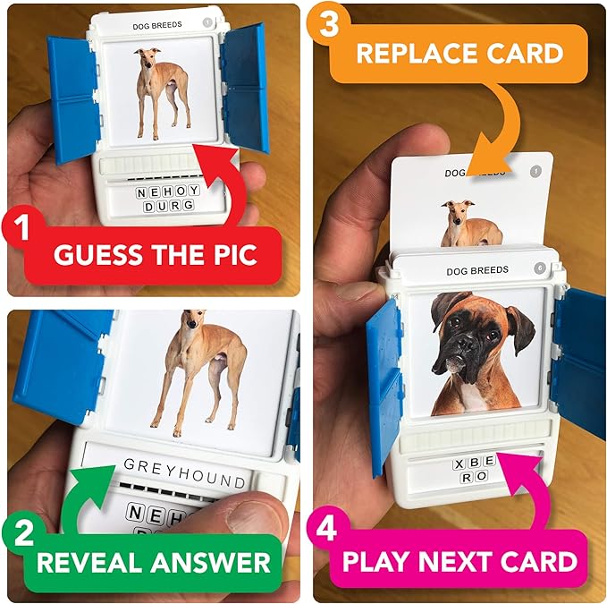 100 PICS Dogs Travel Game | Learn 100 Dog Breeds Flash Cards with Slide Reveal Case | Card Game, Gift, Stocking Stuffer | for Kids and Adults | Ages 6+