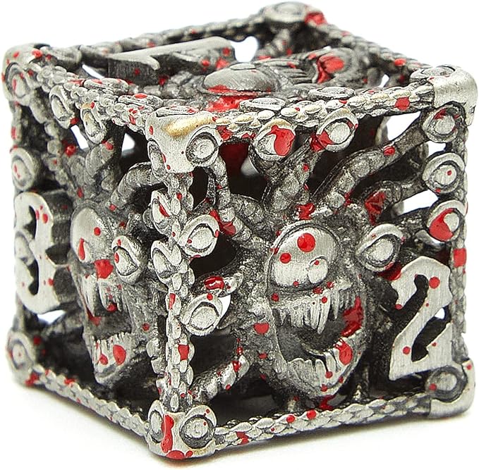 Hollow Bloodstain Multi-Eyed Monster Metal DND Game Dice 7Pcs Set for Dungeons and Dragons RPG MTG Table Games D&D Pathfinder Shadowrun and Math Teaching(with Metal case)
