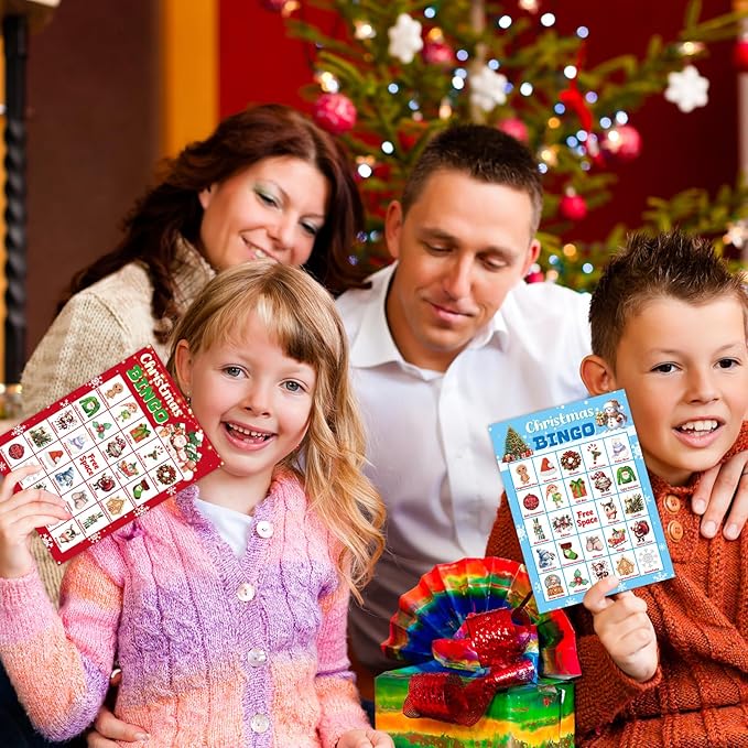 Merry Christmas Bingo Game for Kids Adults Large Group 24 Players Xmas Winter Holiday Bingo Family Activities Party Games Party Favors Party Supplies