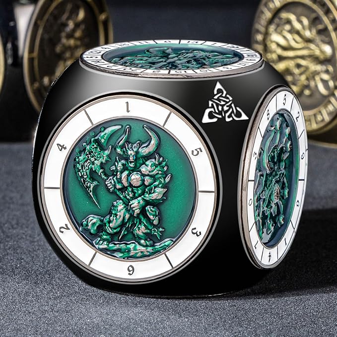 7 in 1 Spinner DND Dice Set, Metal D and D Dragon Dice with Gift Box, Role Playing Dice, Black Green