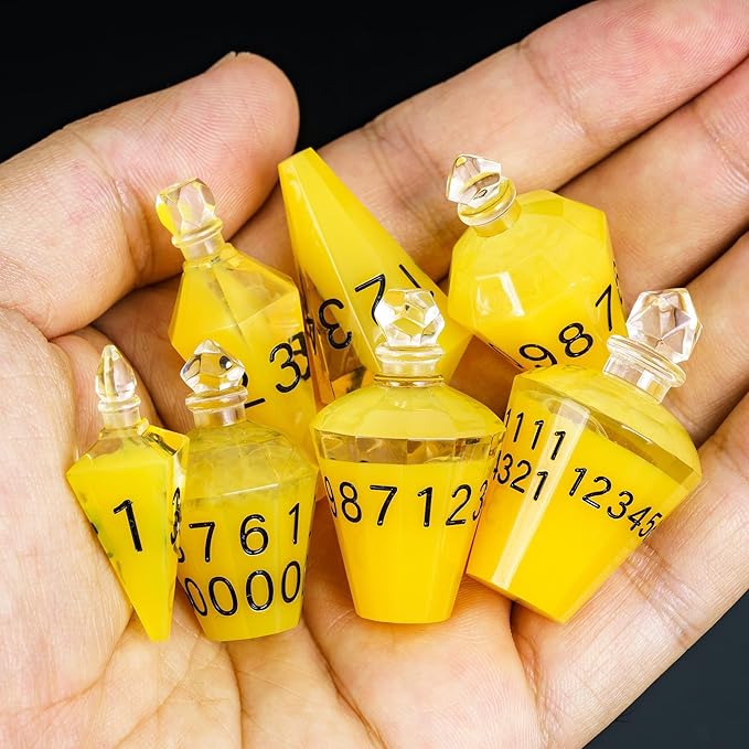 7PCS Potion DND Dice Set,Transparent Sharp Edge Dice Set D&D RPG Polyhedral Die,for Dungeons & Dragons, Pathfinder, and TTRPG Roleplaying Games.(Yellow)