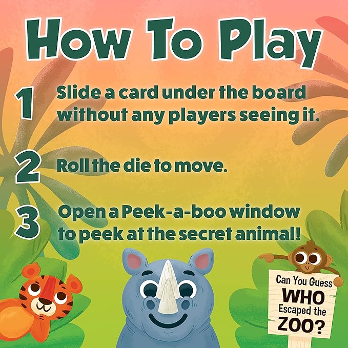 ROO GAMES Peek-A-Boo Zoo - Be The First to Discover The Missing Animal - for Ages 3+ - A Guessing Board Game for Toddlers and Families