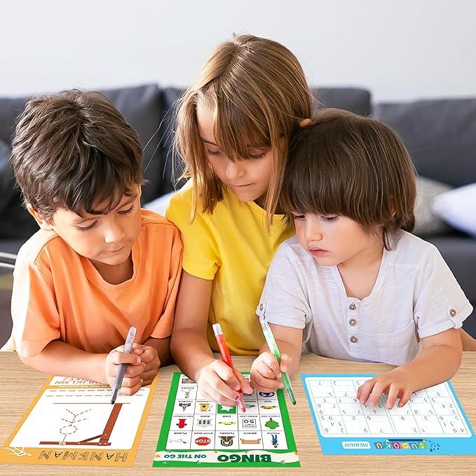5 Portable Travel Game Activities Pad On The Go Plane Trip Pen Pencil and Paper Game for Kids 6 x 9-inches (75 Sheets) Version 2