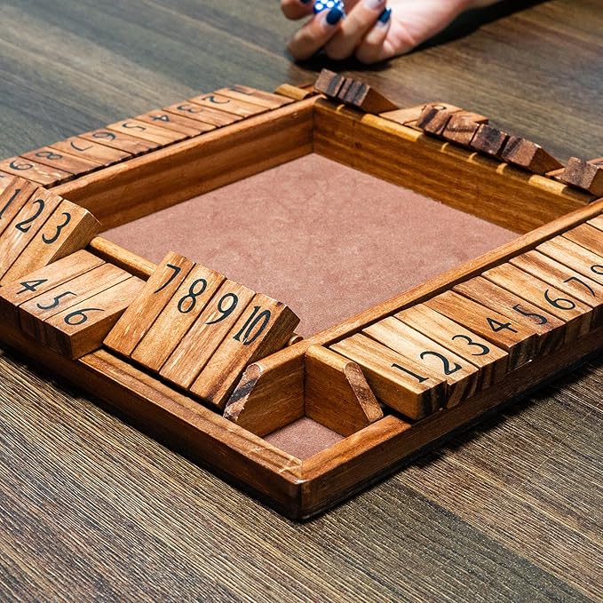 Wooden 1-4 Player Shut The Box Game Classic Dice Board Game for Kid & Adult