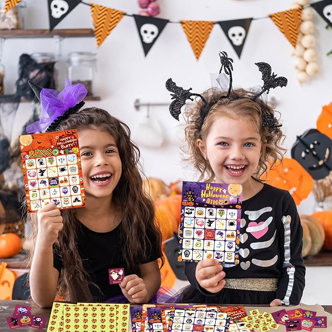 Halloween Bingo Game 24 Players Halloween Bingo Cards, Halloween Party Games for Kids Adults Family Activity, Halloween Party Supplies Kids Bingo