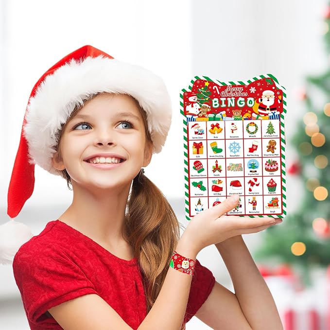 Christmas Bingo Game - Christmas Bingo for Kids Adults, 36 Players Bingo Cards Christmas Games with Reward Stickers Christmas Slap Bracelets for Classroom Activities Family Party Favors Xmas Gifts