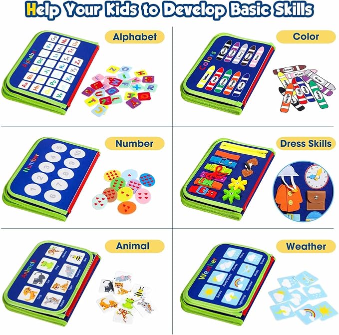 Toddler Busy Board - Montessori Toys for 2-3 Year Old Boy Birthday Gift, Educational Learning Sensory Busy Book for Two Year Old Boys, Kids Ages 2-4 Activities Toy for Airplane Car Travel