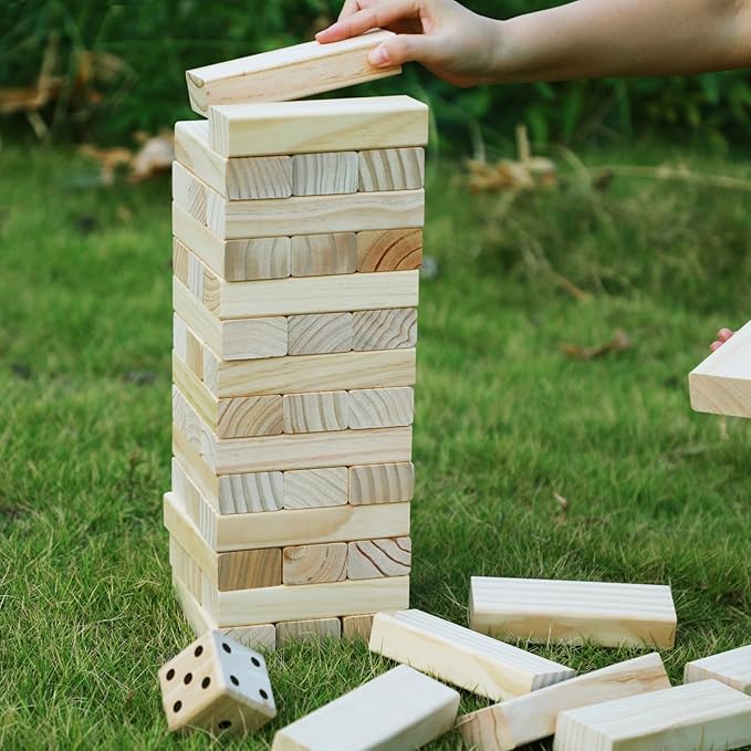 Giant Tumble Tower, 56 PCS Wooden Stacking Game (Stack to 4.2FT) - Pine Stack Timber Board Play with Carrying Bag - Classic Indoor/Outdoor Games for Adults Family